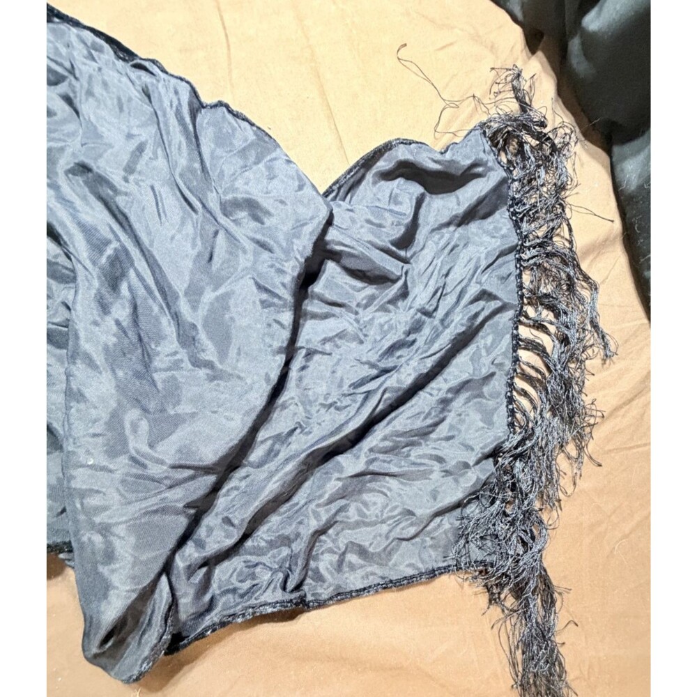 Black Crushed Velvet 60 Inch Scarf Wrap Beaded Fringe Elegant Evening